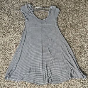 Black and white striped t shirt dress with slightly open back detail